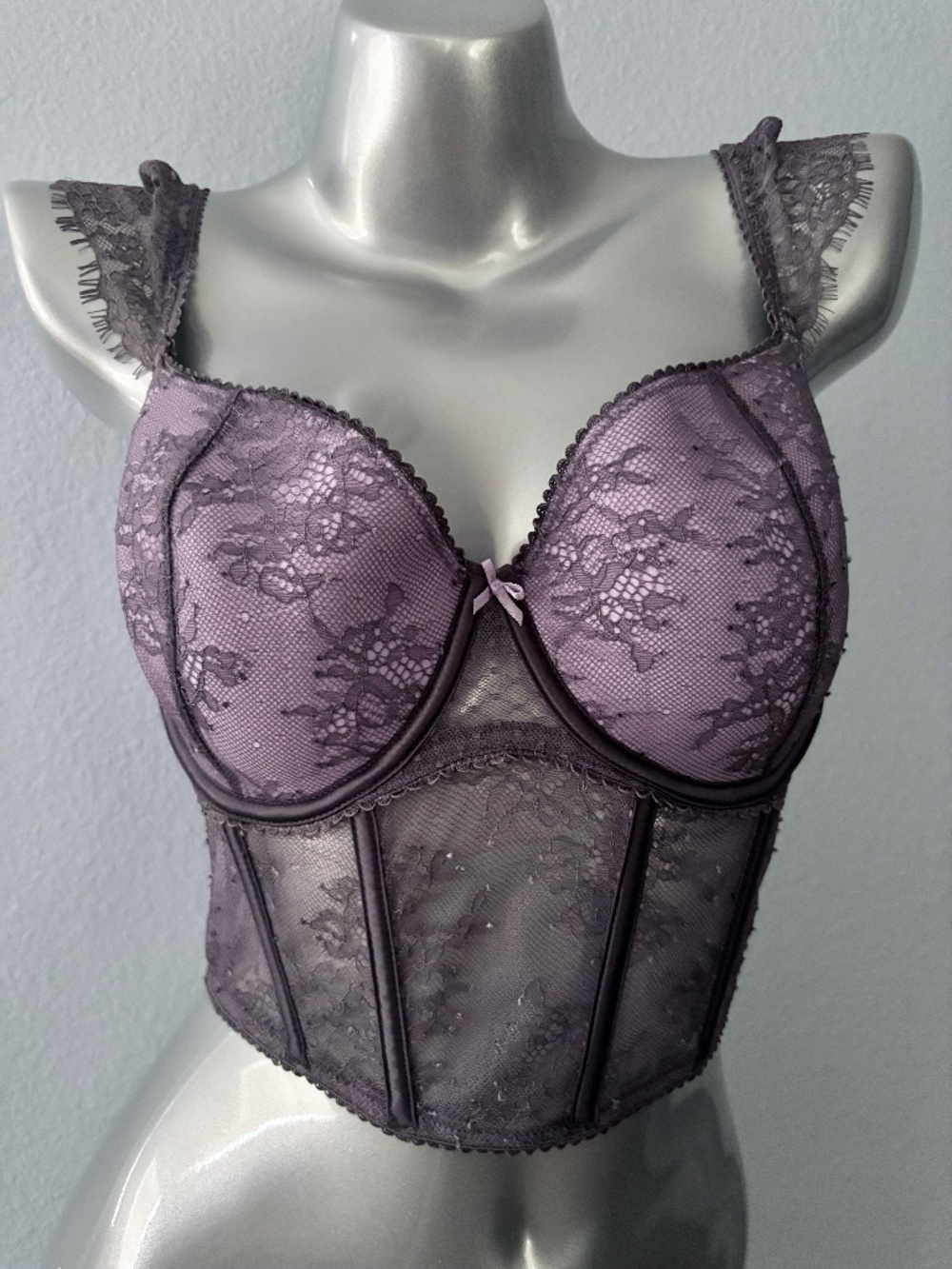 Victoria's Secret Dream Angels Purple Long Line Corset Bra Underwire Nwt S - DD